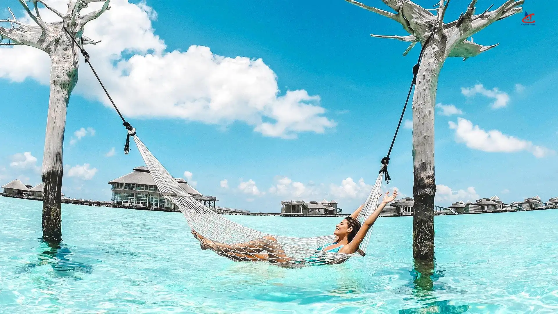 Overwater hammock in the Maldives
